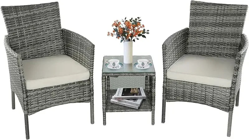 3-Piece Rattan Wicker Chairs with Table