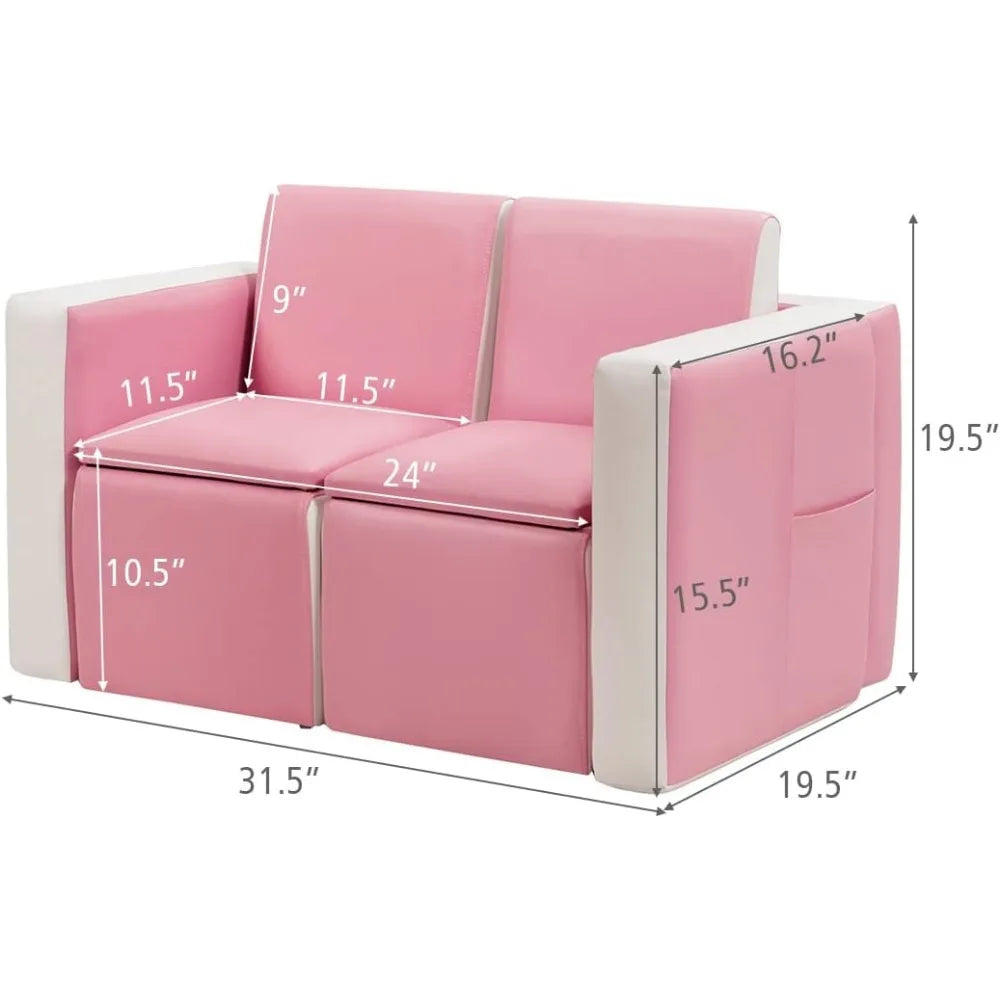 2 in 1 Double Seat Children's Sofa Convert to Table and Two Chairs