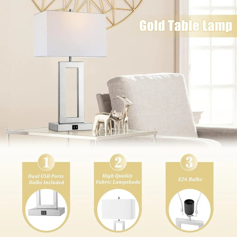 Set of 2 Touch Control 3-Way Dimmable Table Lamps with Dual USB Ports