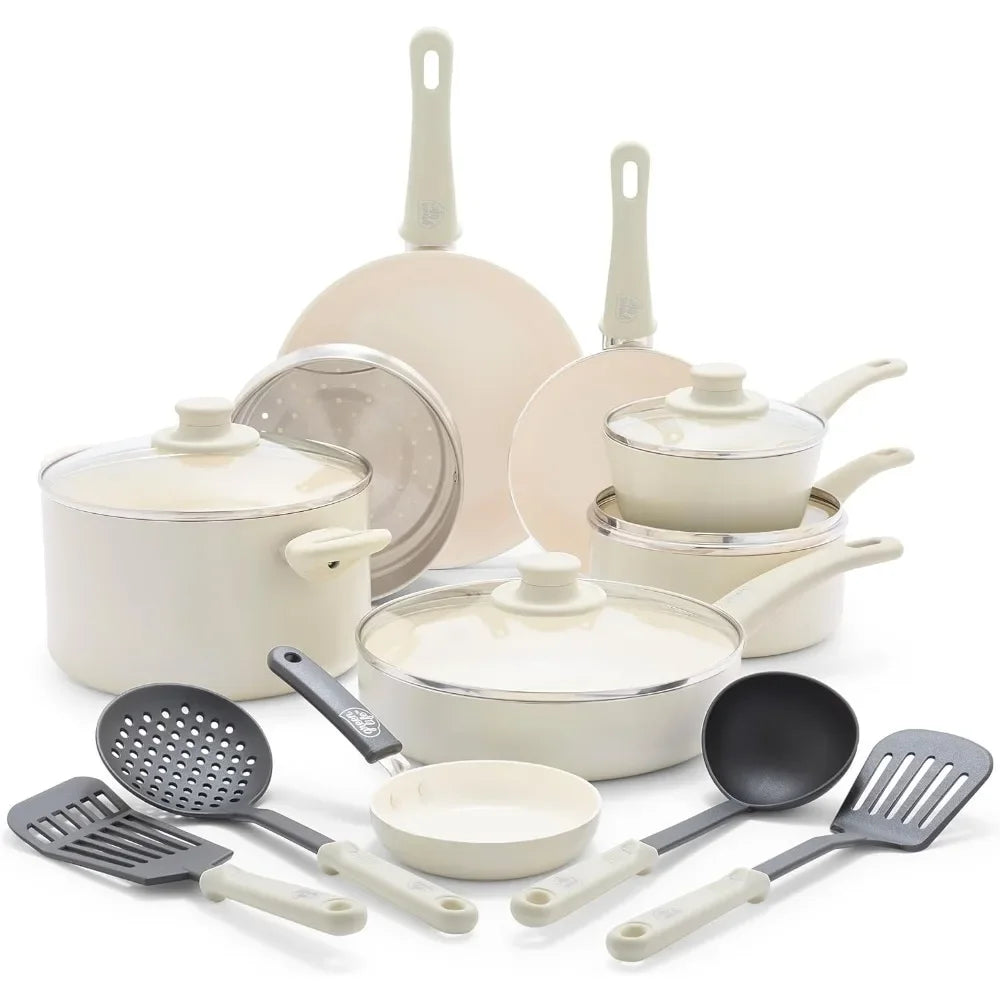 Healthy Ceramic Nonstick 16 Piece Kitchen Cookware Set