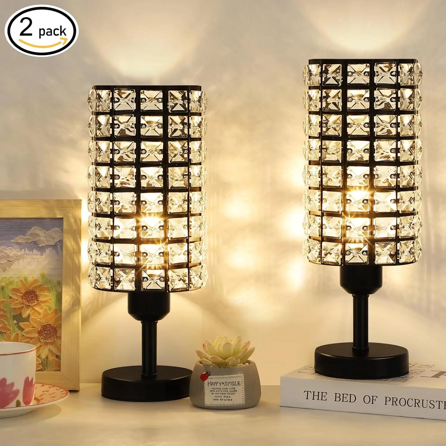 Set of 2 Black Elegant Crystal Table Lamps