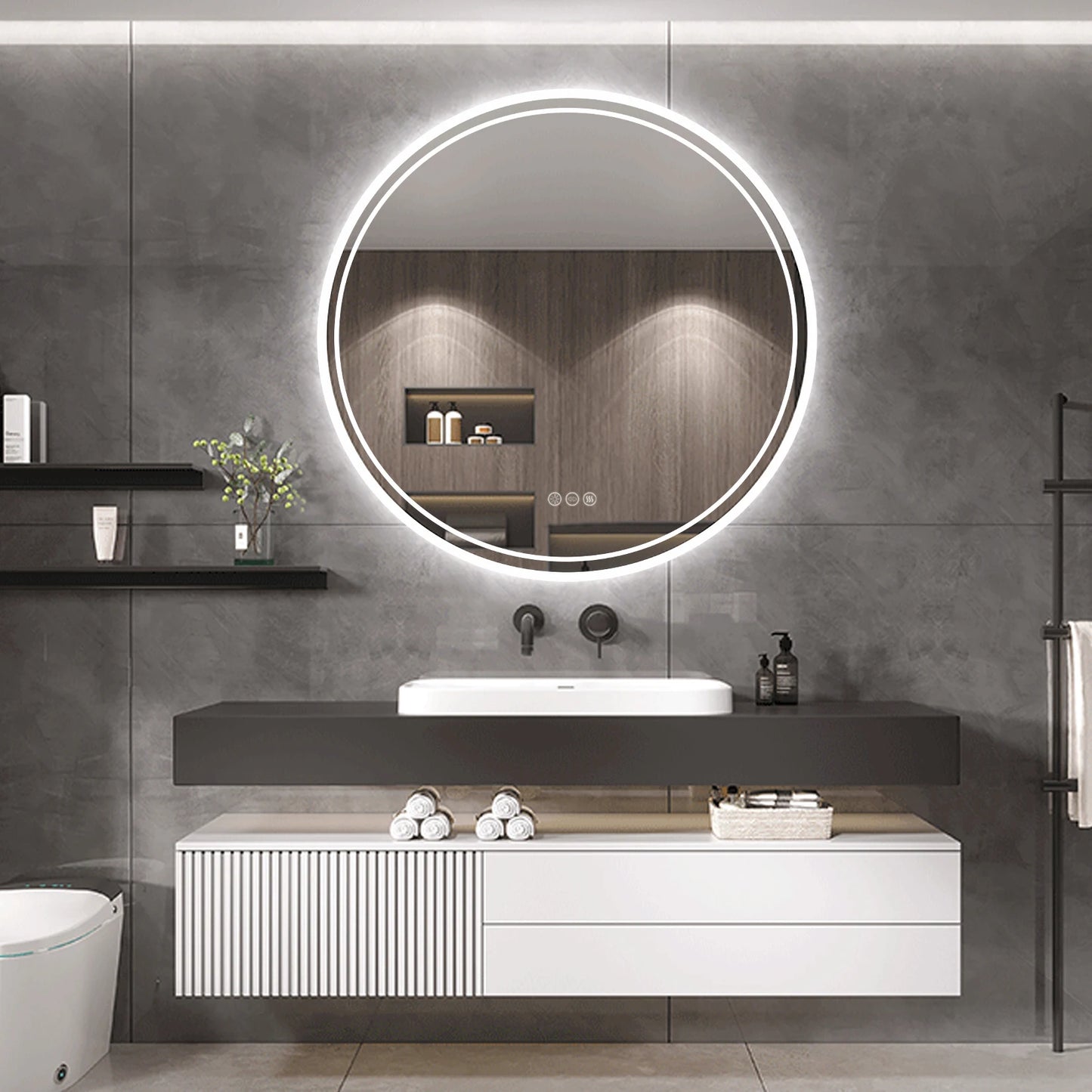 LED Touch Screen Dimmable Anti-fog Intelligent Illuminate Bathroom Mirror