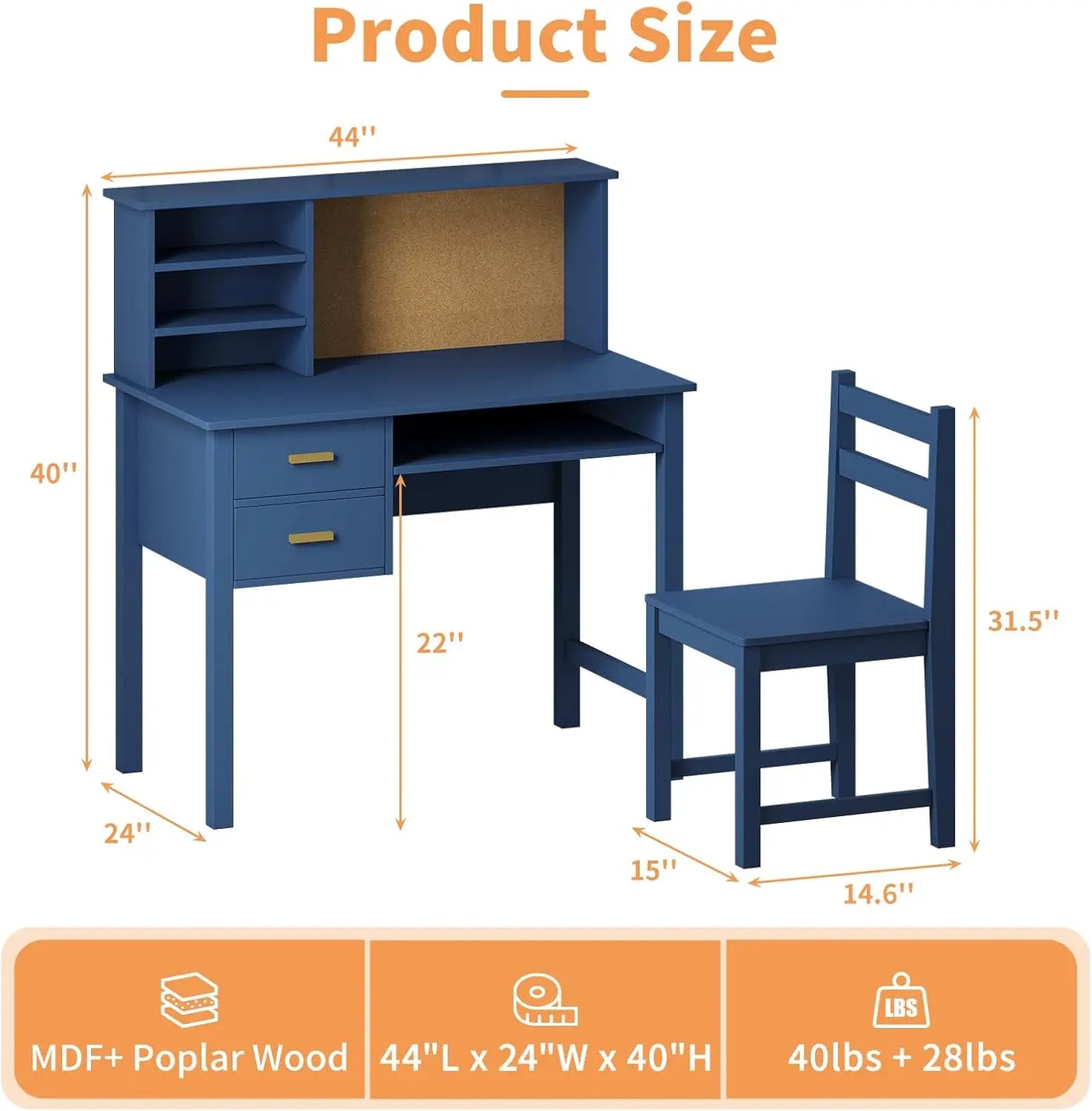 Wooden Children Study Table with Hutch/Drawer & Bulletin Board