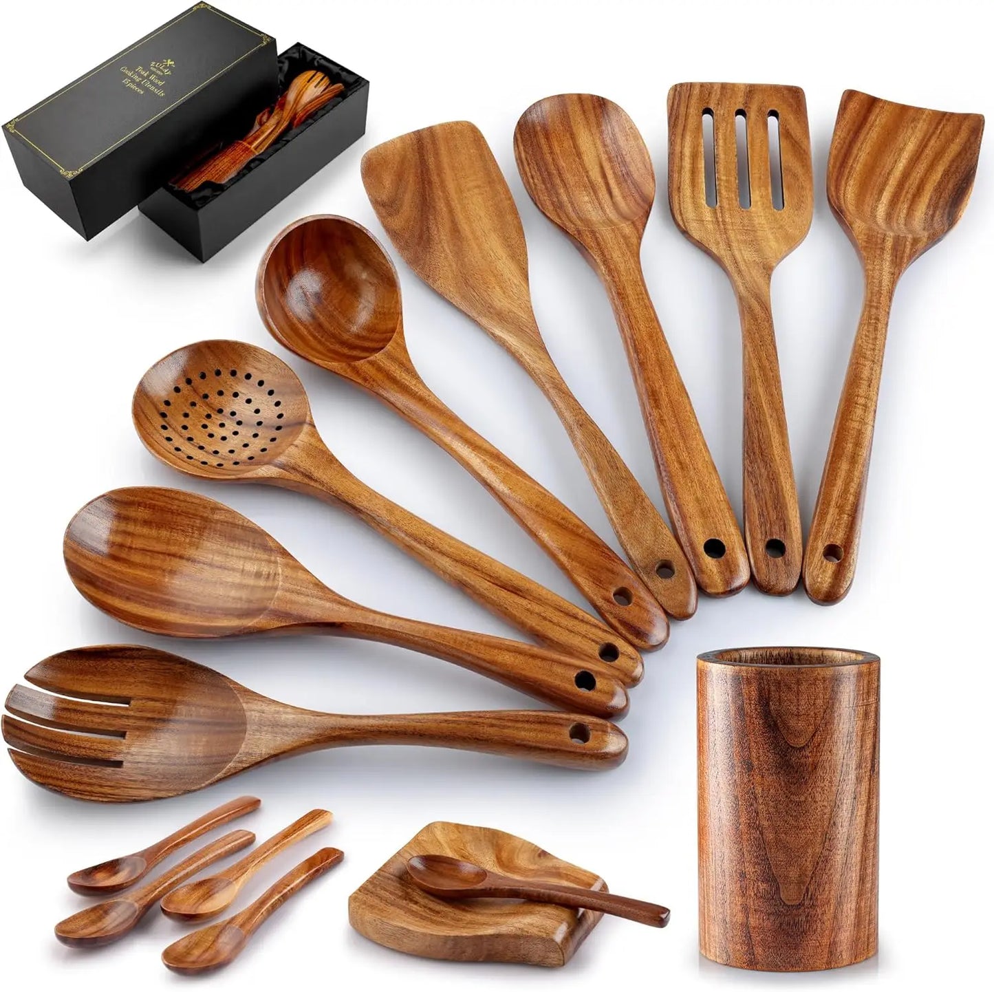 15-piece Natural Teak Utensil Set