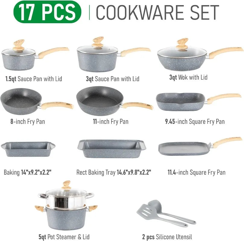 12/17-piece Granite Nonstick Cookware Sets