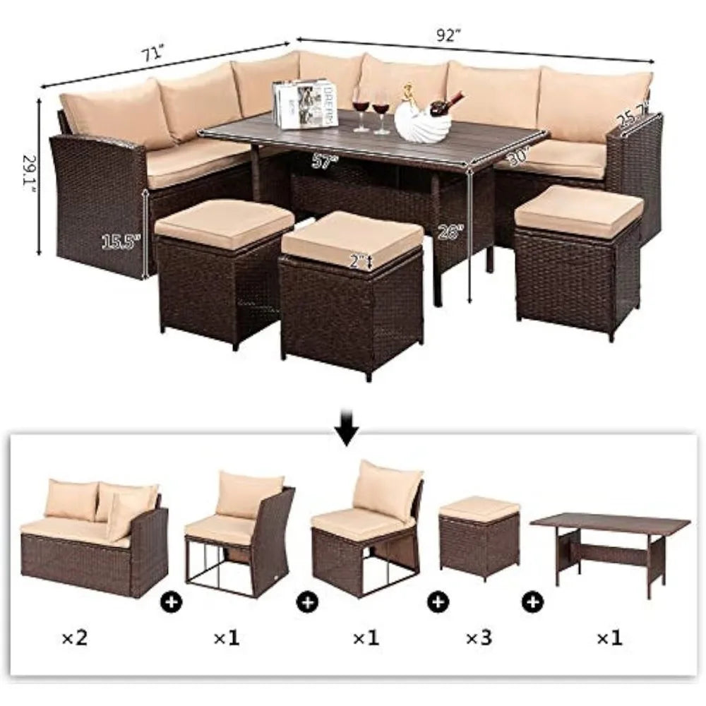 8 Piece All-weather Terrace Furniture Set, with Dining Table and Chairs