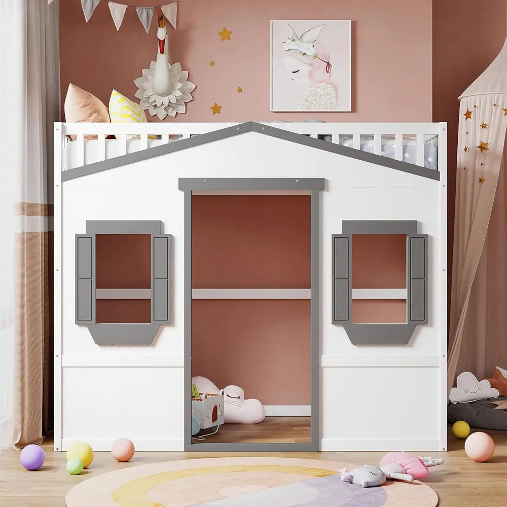 Twin Solid Wood Loft Bed Frame Playhouse