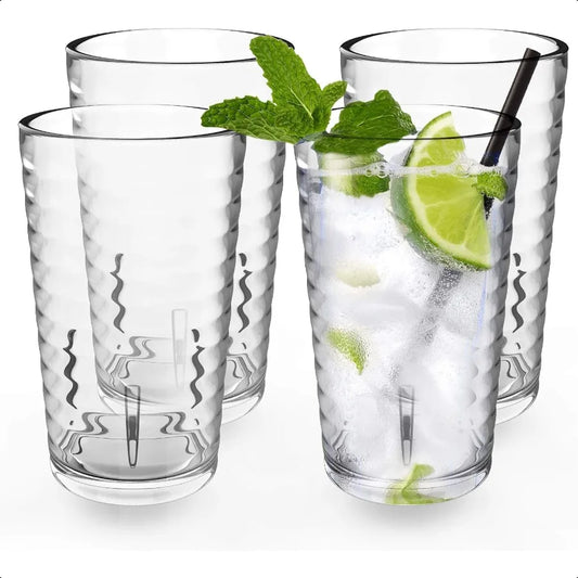 Set of 4 [UNBREAKABLE Acrylic] 13Ounce Drinking Glasses