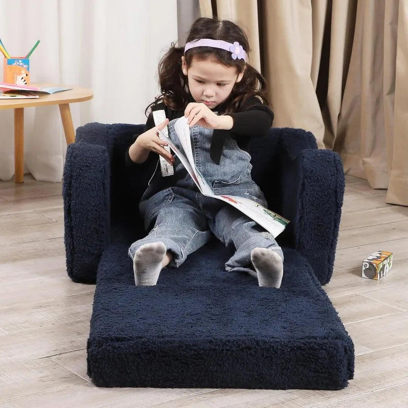 Kid's 2-in-1 Soft Sherpa Fold Out, Convertible Sofa to Lounger