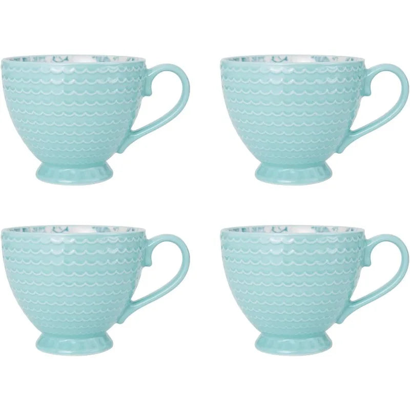 Aqua/White -16-Piece Stoneware Dinnerware Set, Service for 4, Dishwasher and Microwave Safe,