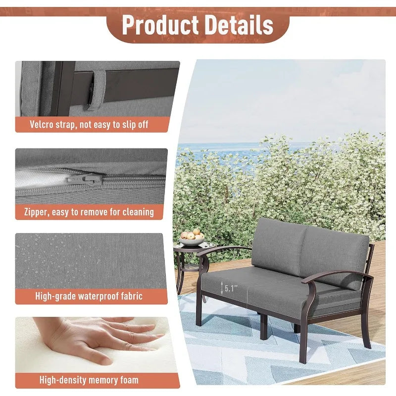 4-Seat Modern Metal Outdoor Conversation Set w/45in Propane Fire Pit Table