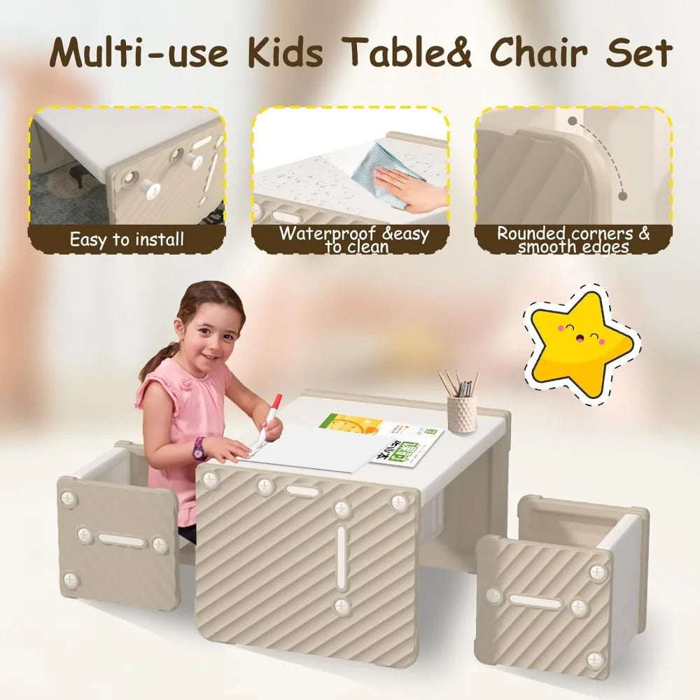 Kids' Table and 2 Chairs Set, 4 in 1 Activity Table for Toddlers