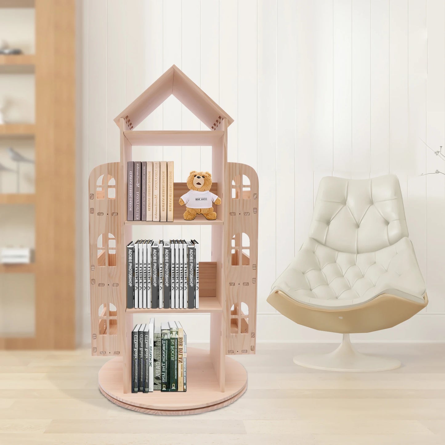 Wood 360° Rotating Bookshelf Display Stand for Kids