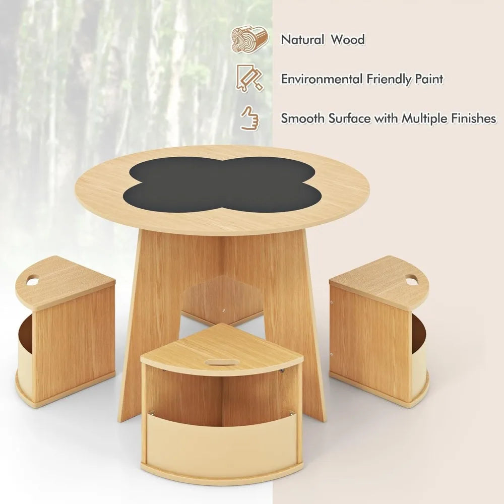 Toddlers' Wooden Flower Shaped Nesting Table Set