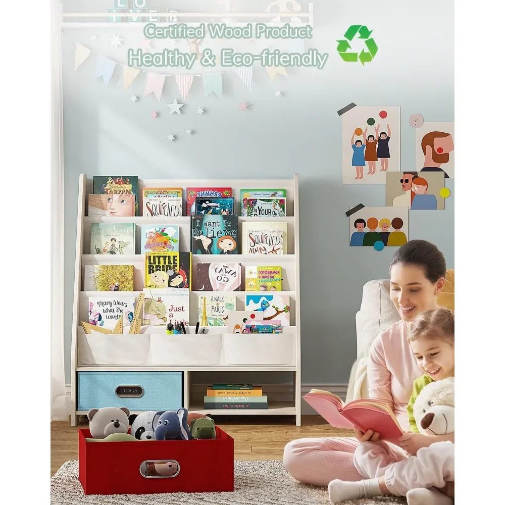 Sturdy Kids Bookshelf with Tear-Proof Cotton Sling