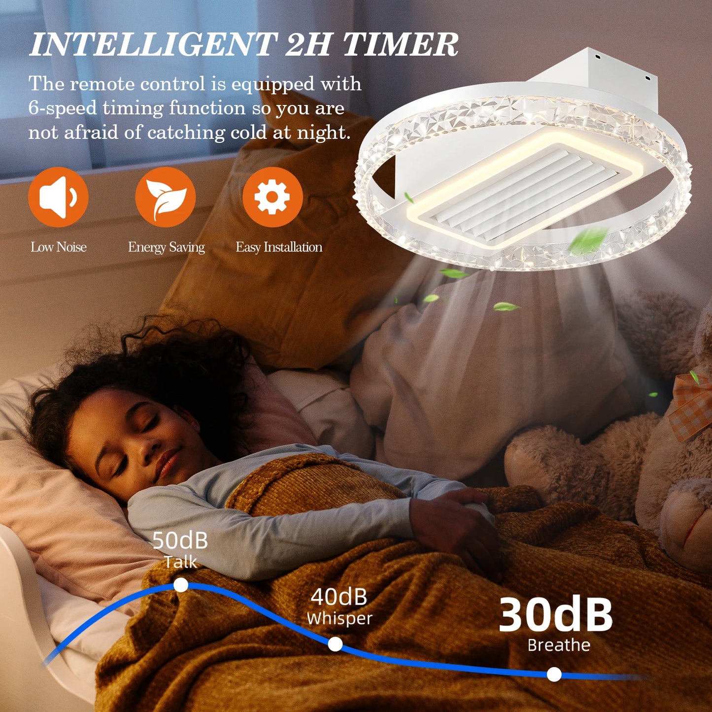 19.7" Modern Crystal LED 2-in-1 Ceiling Fan Light