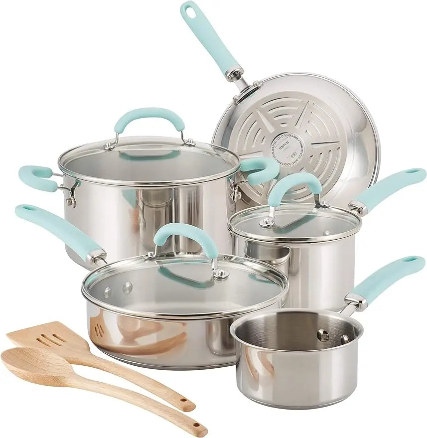 10-Piece Stainless Steel Cookware Set With Silicone Handles