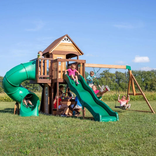 Cedar Wood Swing Set Playhouse