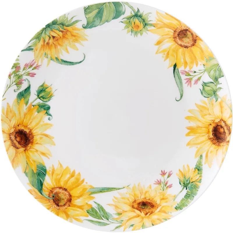 16 Piece Sunflower Lightweight Chip Resistant Bone China Dinnerware Set, Service for 4