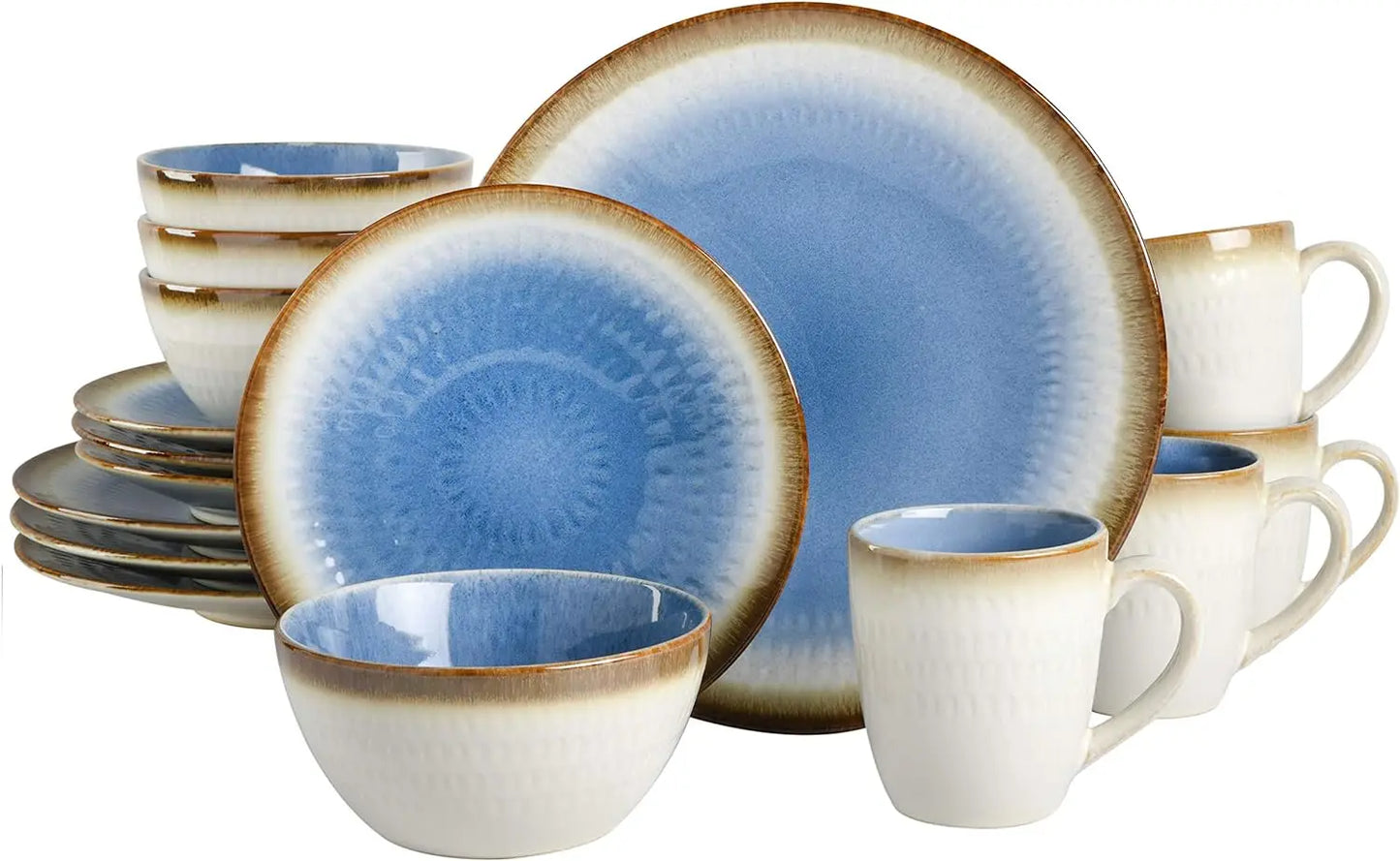 Mayfair Bay Embossed Double Bowl Dinnerware Set, Service for 4 (16pcs)