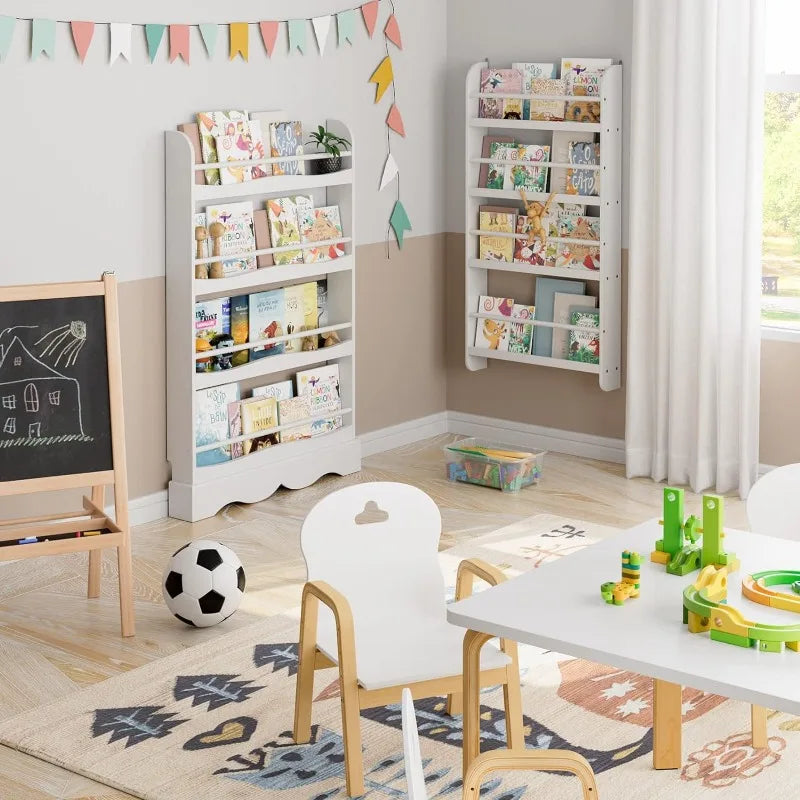 Wall Mounted 4-Tier Kids Bookshelf/ Organizer