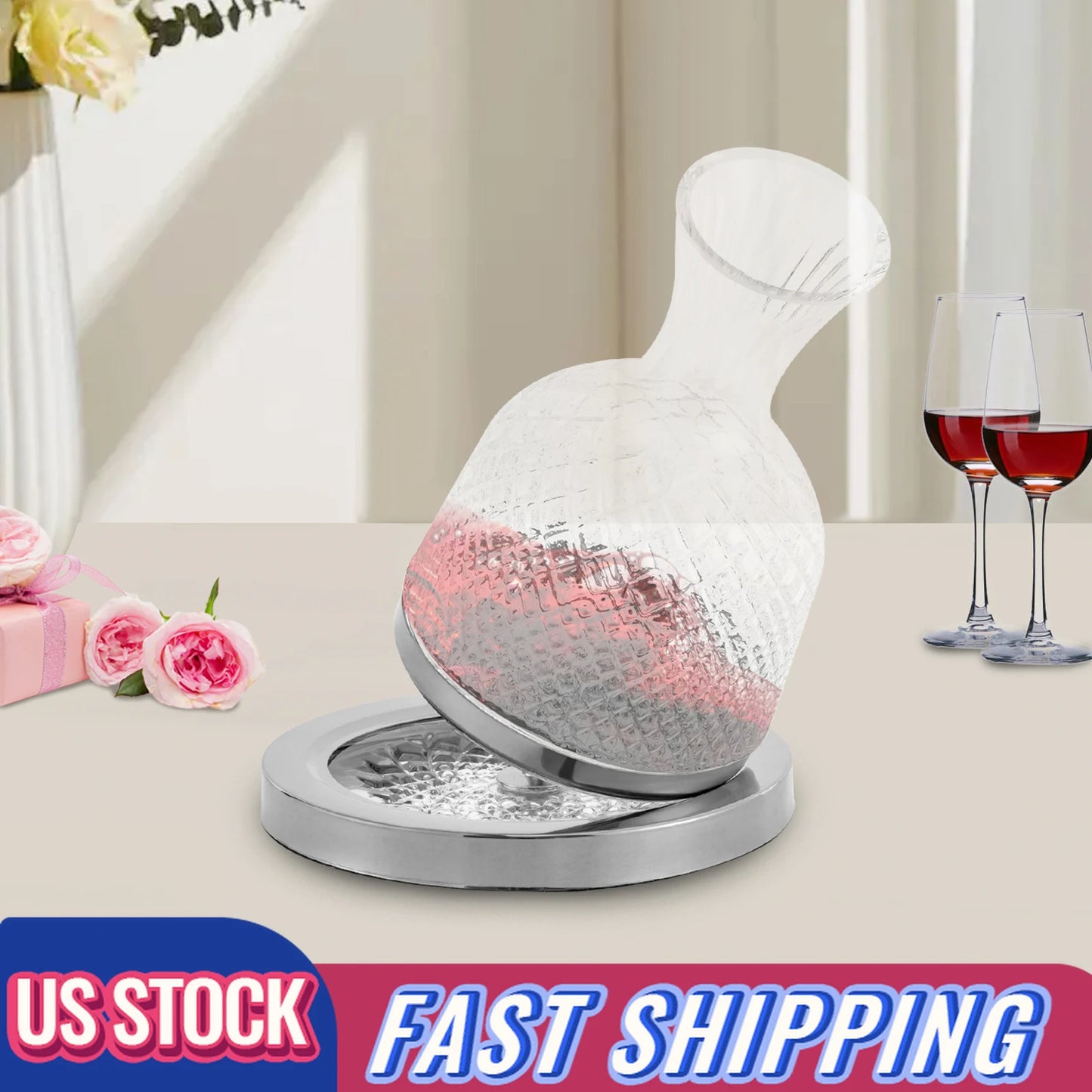 360° Rotating Crystal Glass Red Wine Decanter Set