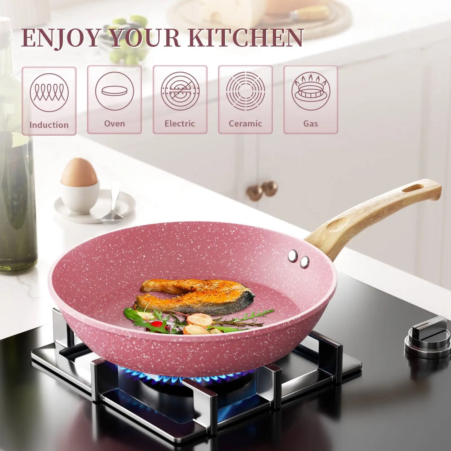 8 Pcs Nonstick Granite Stone Cookware Set with Stay Cool Handles