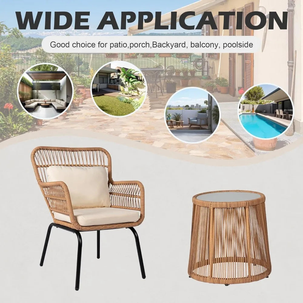 3 Piece Outdoor Wicker Bistro Set