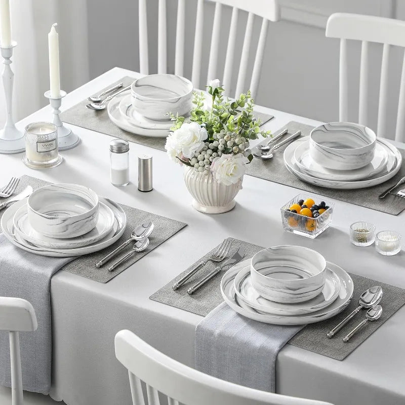 12 Piece Chip Resistant Porcelain Dishware Set for 4