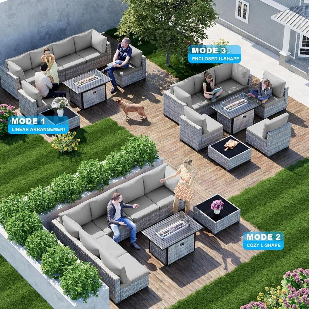 Modern 8-Piece Patio Set with 55k BTU Fire Pit, Grey