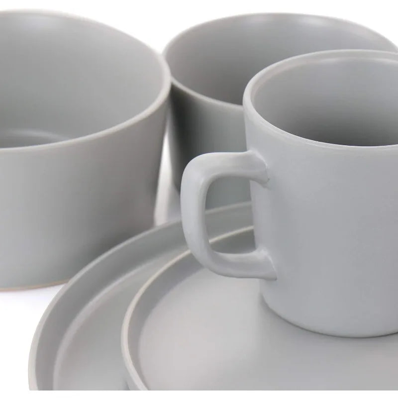 Luxmatte Dinnerware Set, 20 Piece, White, Dark Gray, Light Grey, Black