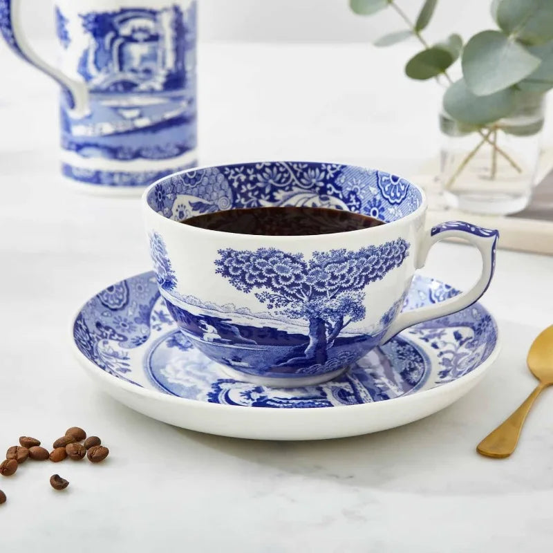 Blue Italian Jumbo Teacup and Saucer Set | 20-ounce Capacity