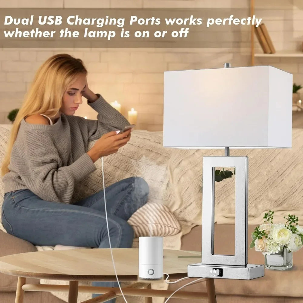 Set of 2 Touch Control 3-Way Dimmable Table Lamps with Dual USB Ports