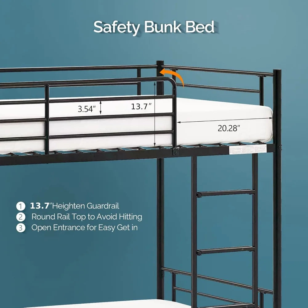 Twin Over Twin for Kids, Teens & Adults Bunk Bed with Stairs & Flat Rungs, Heavy Duty Metal Slats