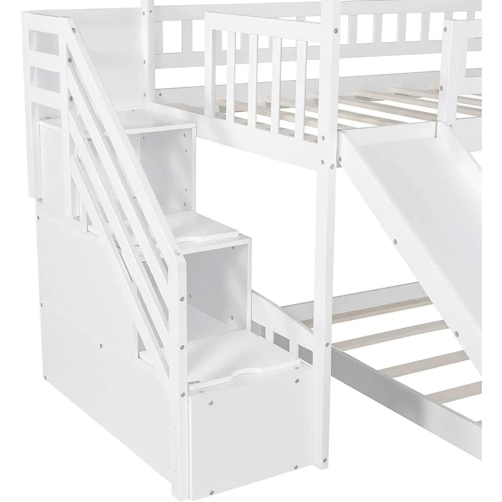 Toddler House Bunk Bed with Slide and Ladder