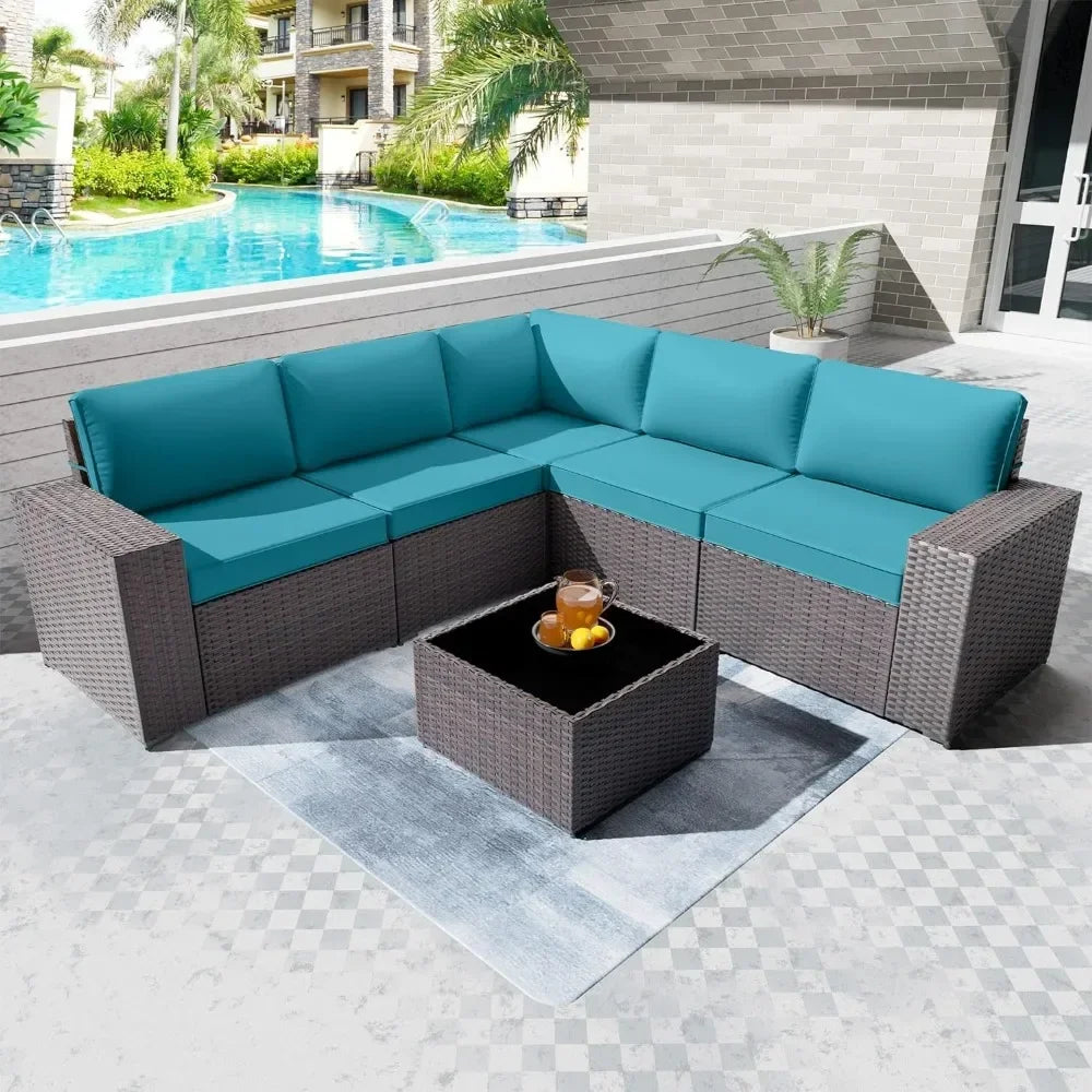 6 Piece Modern All-Weather Wicker Patio Furniture Set With Coffee Table