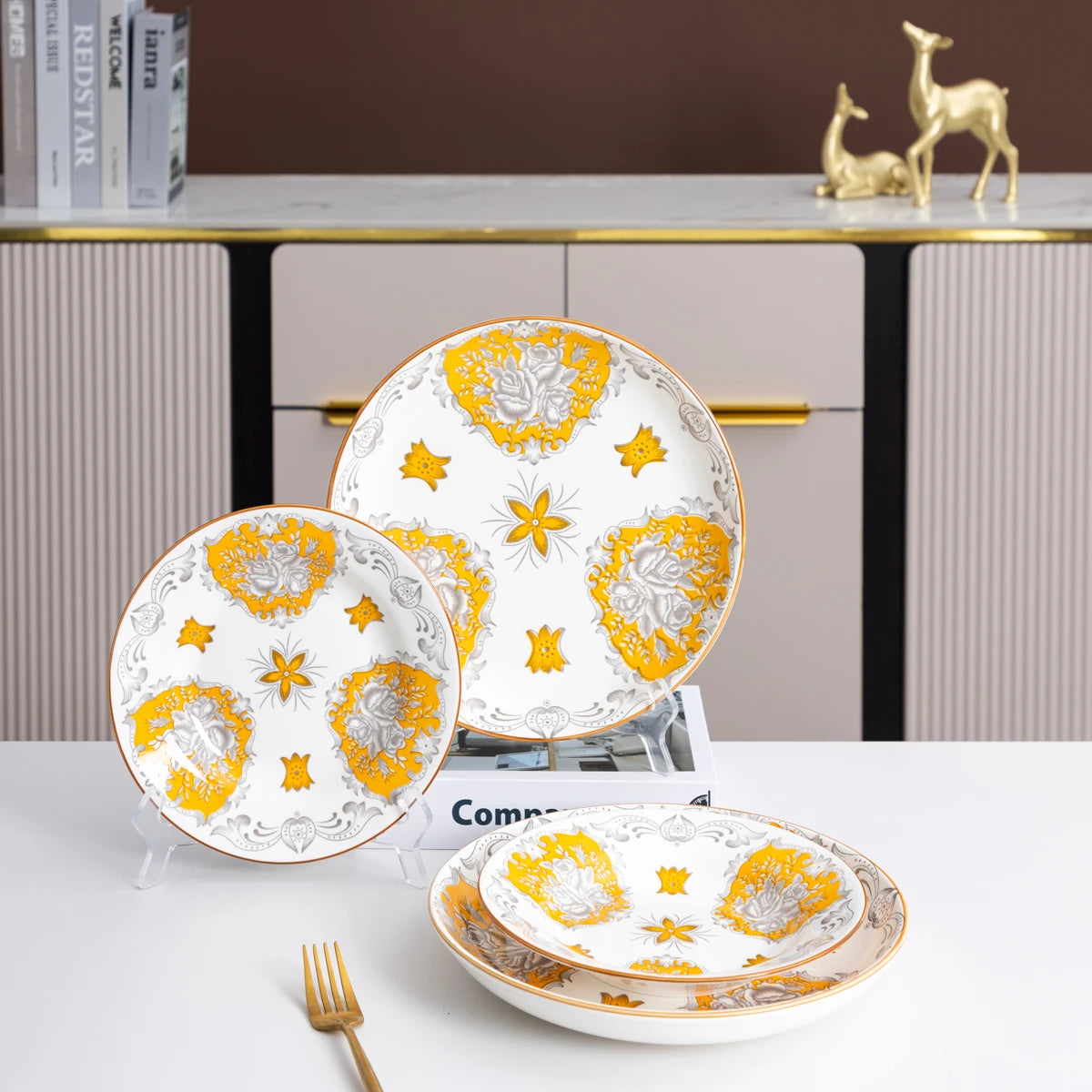 12- Piece Yellow Ceramic Dinnerware Set