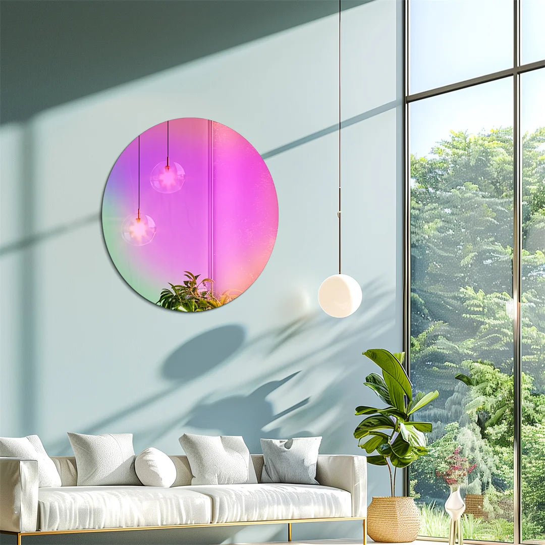 Round Iridescent Rainbow Color Accent Glass Wall Mirror