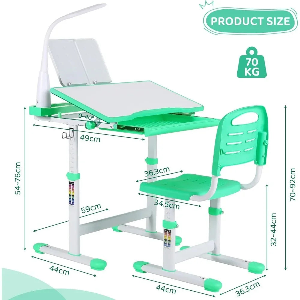 Kids Desk and Chair Set, with 40 Degree Tilt-able Desktop