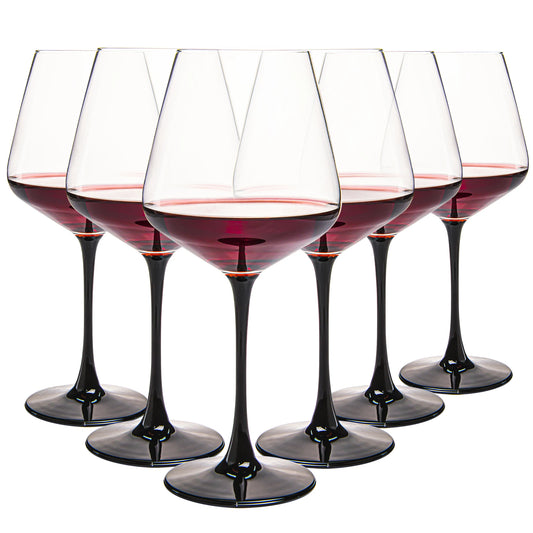 Set of 6, 20 oz Wine Glasses with Black Stem & Base