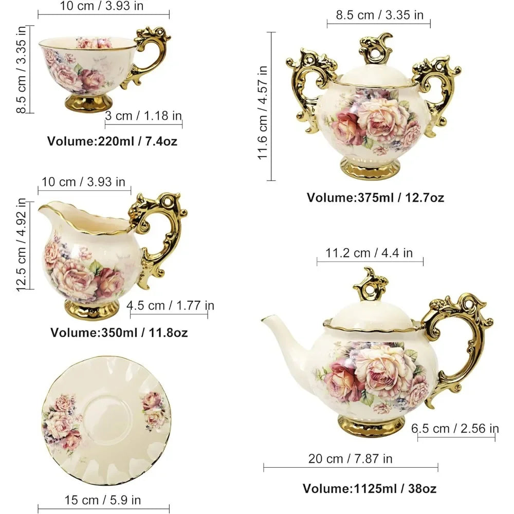 15 Piece Vintage Floral Porcelain Chinese Tea Set