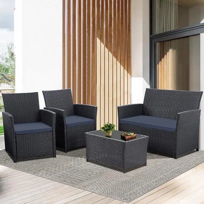 4 Piece Wicker Rattan Patio Sets, 5 Color Options