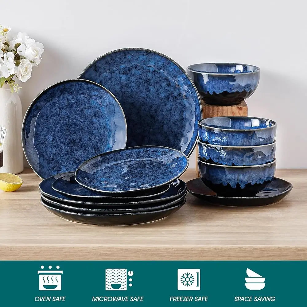 12 Piece Starry Blue Dinnerware Set
