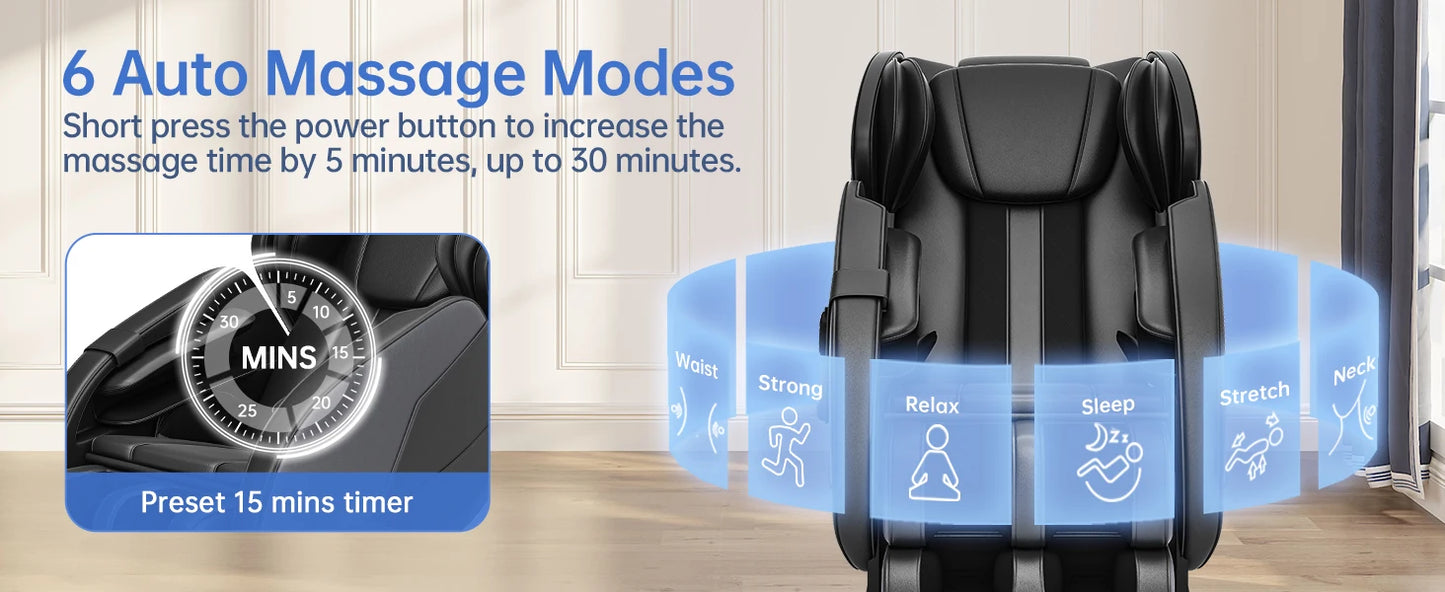 Massage Chair with 8 Fixed Shiatsu Massage Rollers, Zero Gravity Mode, Heater, Bluetooth