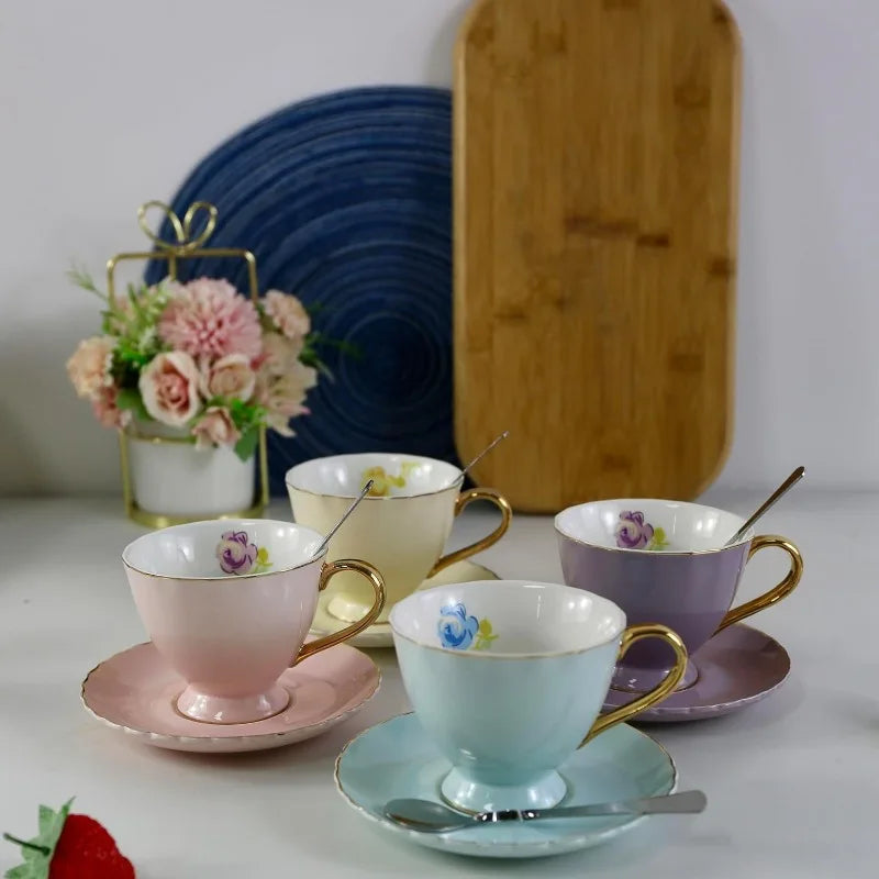 Euro Style Porcelain Cup and Saucer, Set of 4