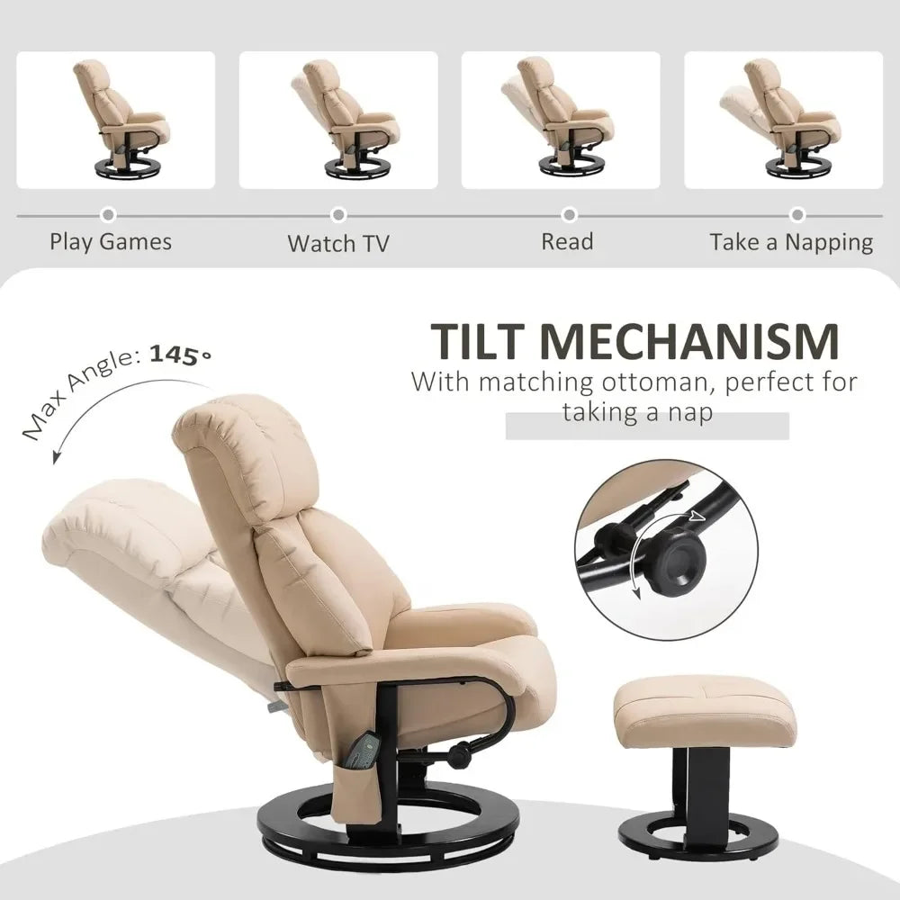 360° Swivel Massage Recliner Chair with Ottoman