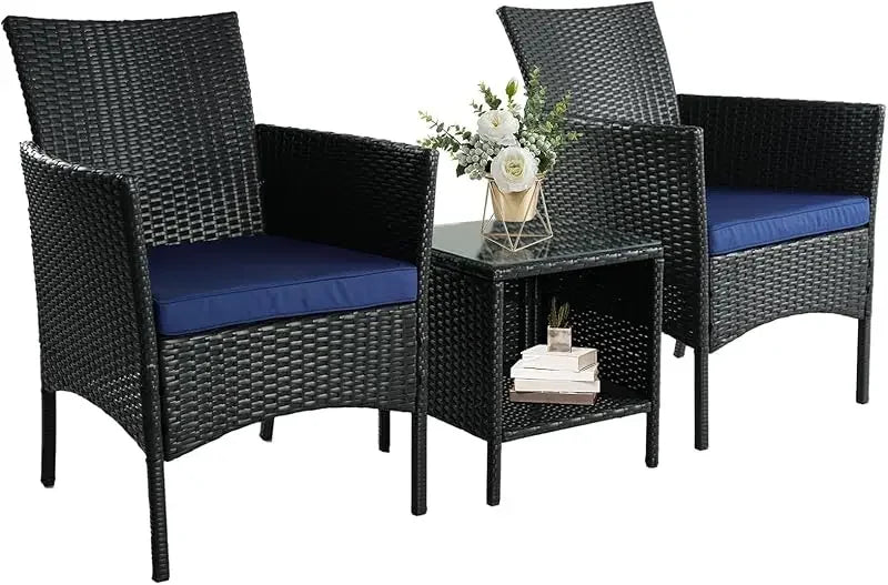 3-Piece Rattan Wicker Chairs with Table