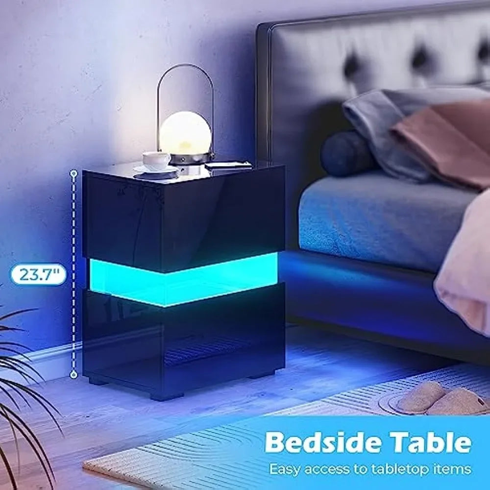 Set of 2, Bedside Tables with LED Lights