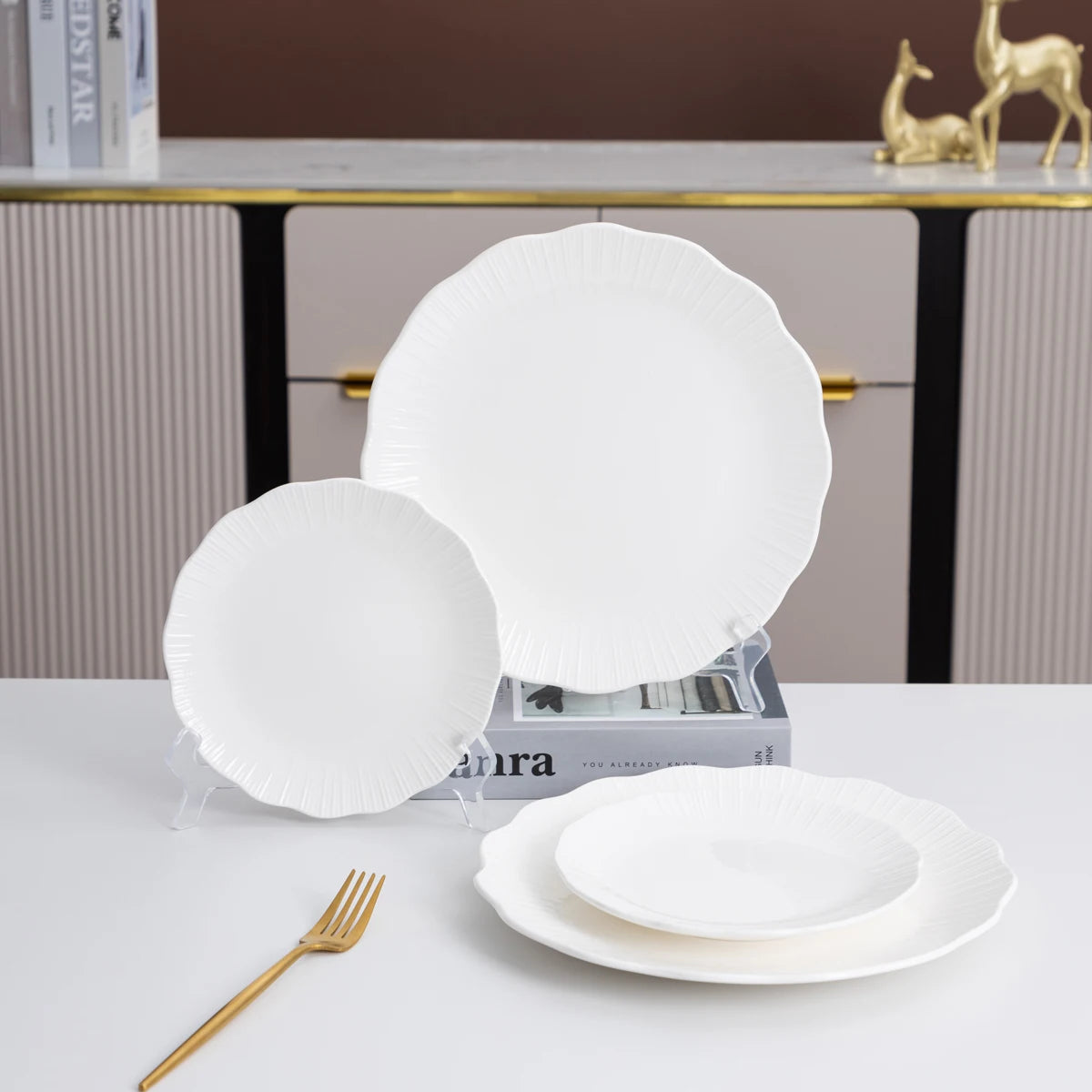 12/20-Piece Elegant White Porcelain Dinner Set