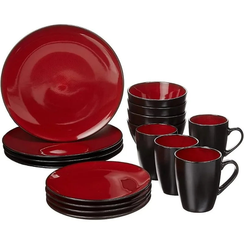 Round Reactive Glaze Stoneware Dinnerware Set, Service for 4 (16pc)